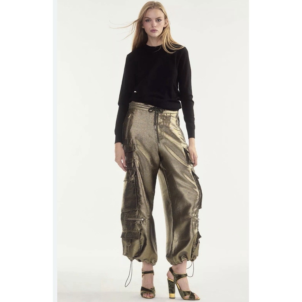 Cynthia Rowley Gold Cargo Pants Size L Nwt Ret $425
